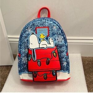 Loungefly Blue and Red Snoopy Sequin Backpack